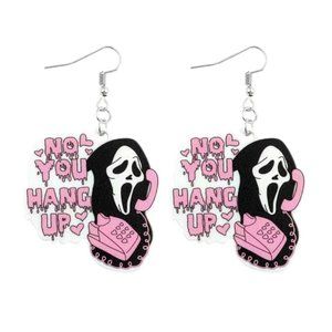 HORROR Scream Halloween Valentine You Hang Up Drop Earrings NEW